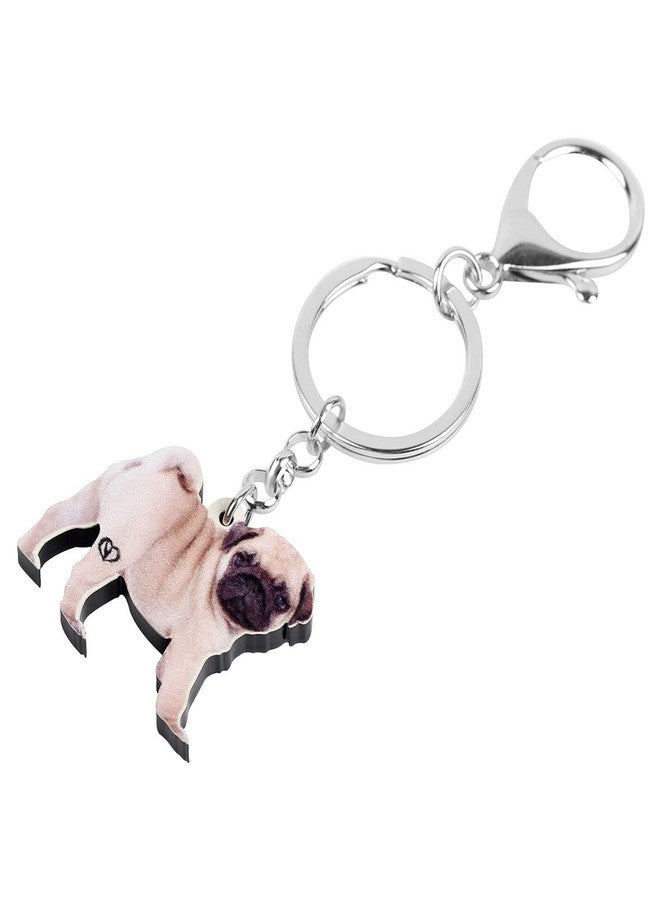 DUOWEI Adorable Pug Dog Keychain Acrylic Pets Keyring Handbag Purse Decoration for Women Young Girl Charm Gifts (Beige) - Image 3