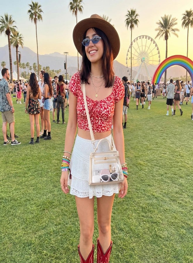 Telena Clear Bag for Stadium Events PVC Transparent Crossbody Purse for Women with Adjustable Strap for Concerts Festivals Game Day Beige - Image 2
