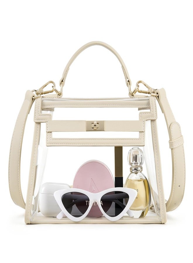 Telena Clear Bag for Stadium Events PVC Transparent Crossbody Purse for Women with Adjustable Strap for Concerts Festivals Game Day Beige - Image 1