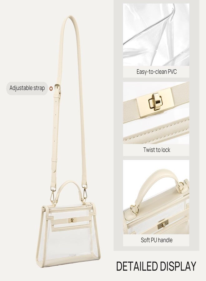 Telena Clear Bag for Stadium Events PVC Transparent Crossbody Purse for Women with Adjustable Strap for Concerts Festivals Game Day Beige - Image 5