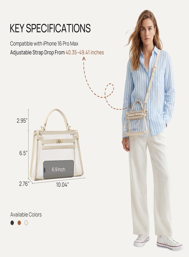 Telena Clear Bag for Stadium Events PVC Transparent Crossbody Purse for Women with Adjustable Strap for Concerts Festivals Game Day Beige - Image 3