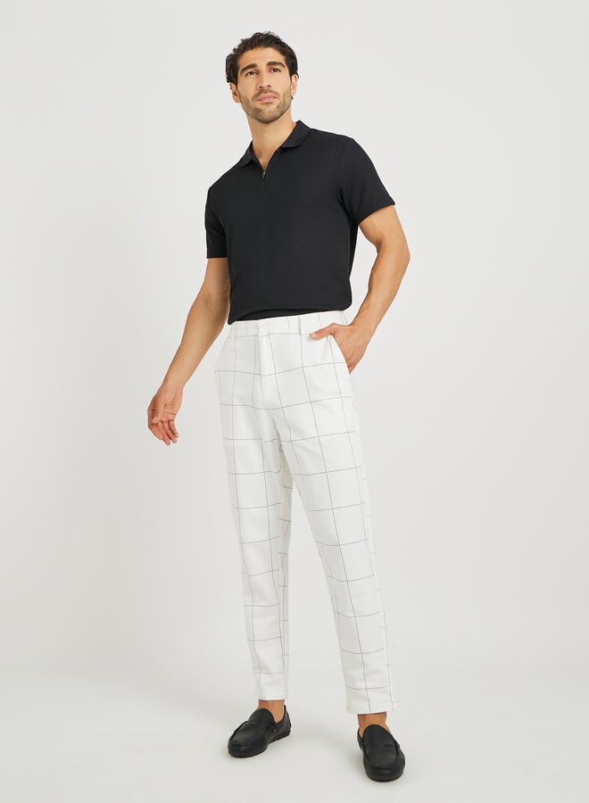 Take Two Men White Plaid Slant Pocket Slim Fit Suit Pants  - Image 2