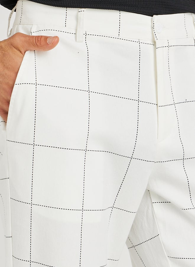Take Two Men White Plaid Slant Pocket Slim Fit Suit Pants  - Image 3
