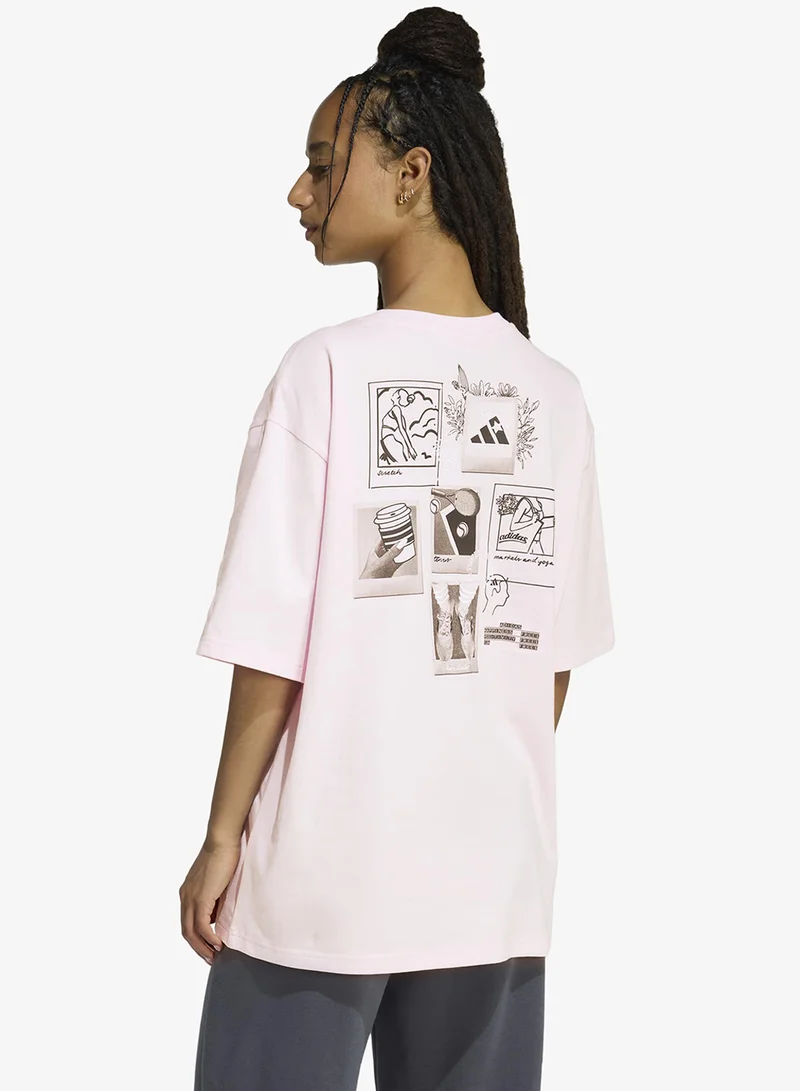 اديداس Mini Embroidery Oversized Graphic T-Shirt