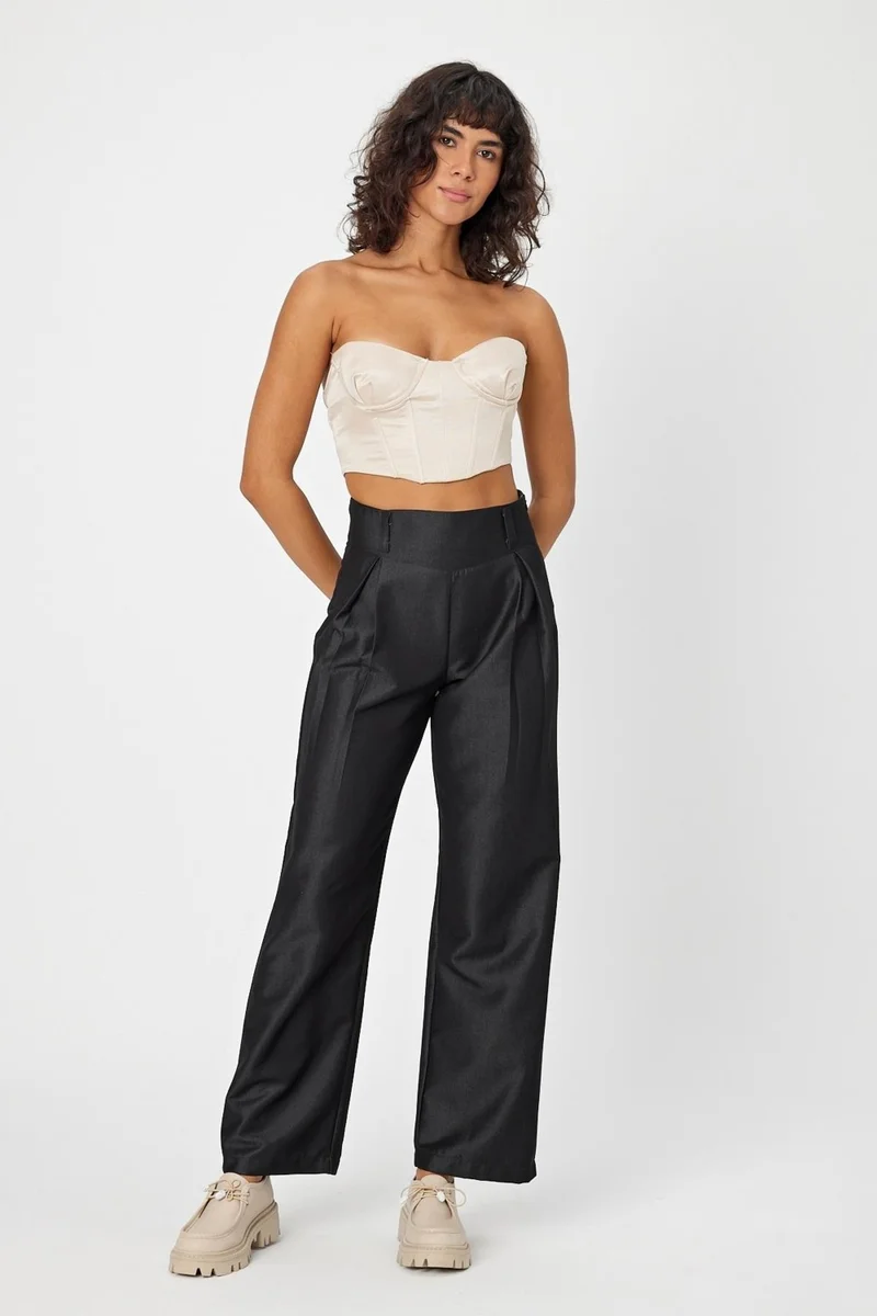 Alexander Gardi High Waisted Zippered Palazzo Trousers with Corset (B24-372 00)