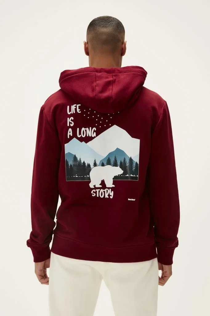 باد بير Long Story Hoodie Claret Red Men's Sweatshirt 22.02.12.034-C65