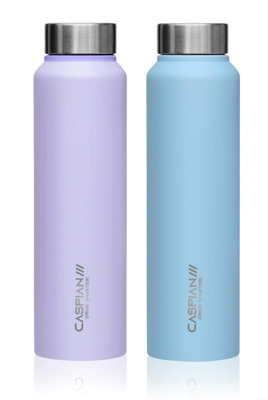 CASPIAN /// Astra Stainless Steel Water Bottle (Light Purple & Sky Blue, 1 Litre, Set of 2)| Leak Proof Thunder for Fridge Home Office Travel School Kids Boys Girls Adults Sports Gym Yoga - Image 1