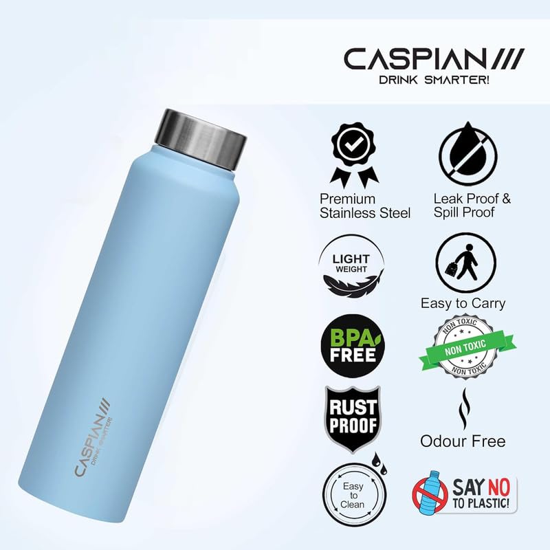 CASPIAN /// Astra Stainless Steel Water Bottle (Light Purple & Sky Blue, 1 Litre, Set of 2)| Leak Proof Thunder for Fridge Home Office Travel School Kids Boys Girls Adults Sports Gym Yoga - Image 3