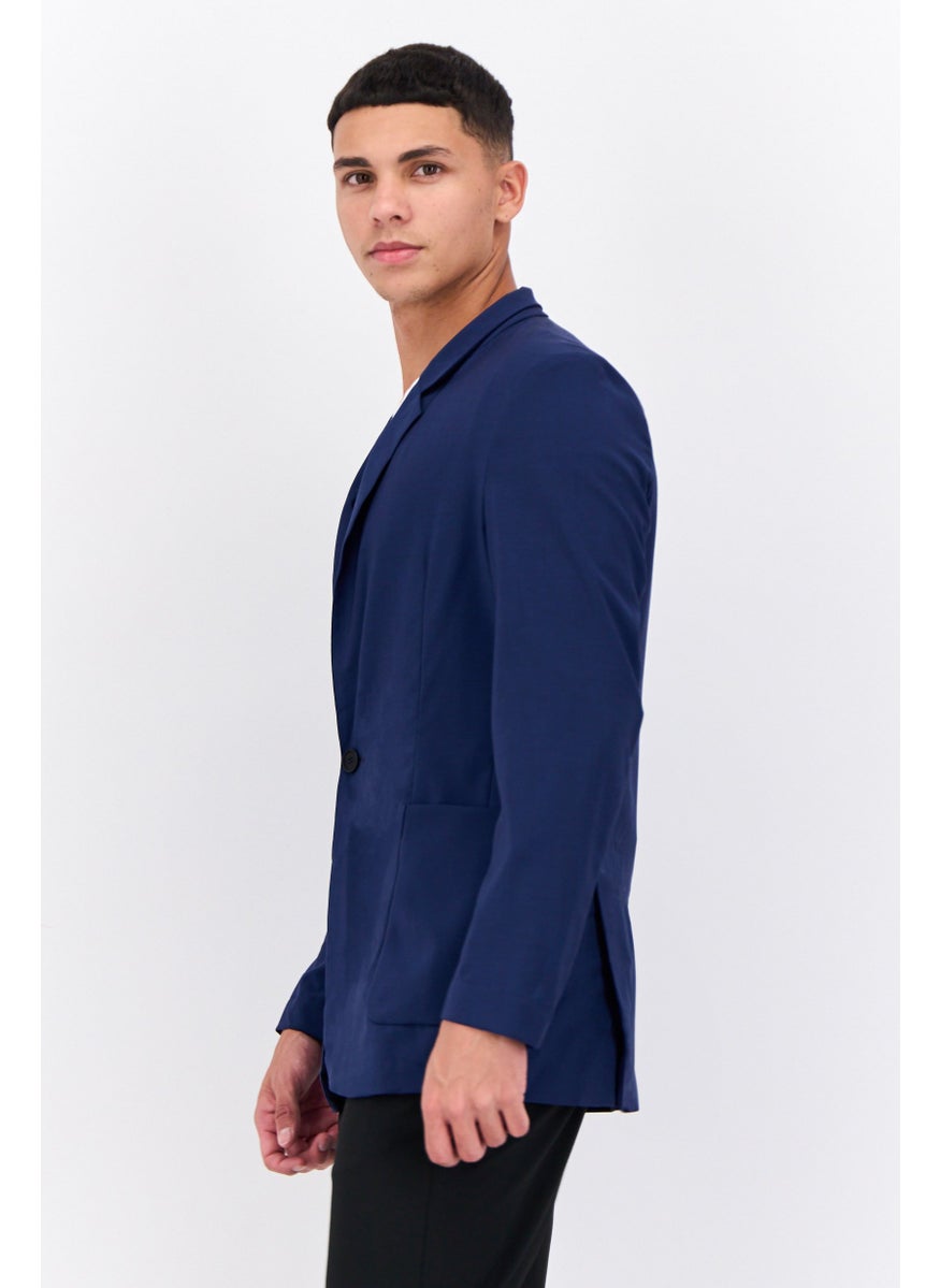 HUGO BOSS Men Slim Fit Plain Semi Formal Blazer, Navy  - Image 2