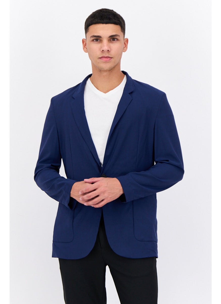 HUGO BOSS Men Slim Fit Plain Semi Formal Blazer, Navy  - Image 1