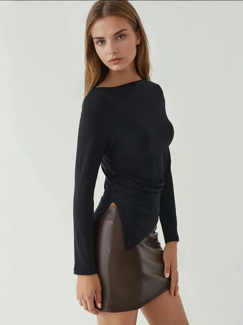 HICCUP Boat Neck Long Sleeve Knitted Top