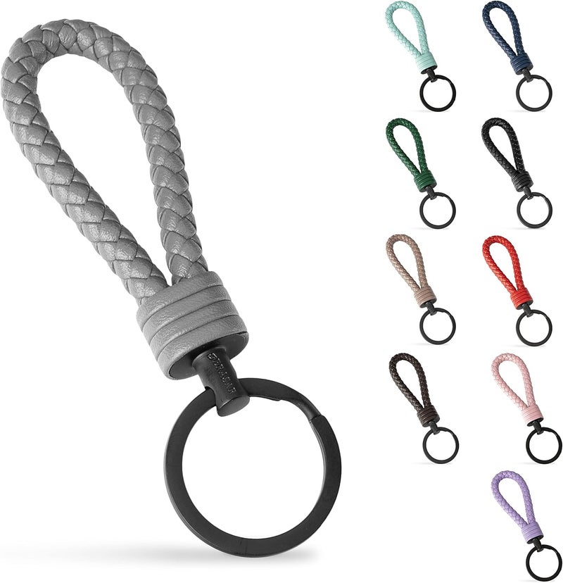 SERASAR Key Ring Car Made Of Leather With Stainless Steel Key Fob - Additional Rings For Small Keys - Ideal For Car, Motorcycle, Bicycle & House - With Gift Box For Men And Women - Image 1
