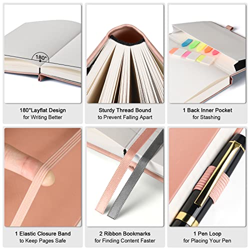 OFFIGIFT Lined Journal Notebook, Large A5 College Ruled Notebook, 312 Numbered Pages Work Notebook with Index Stickers, 100gsm Thick Paper, Hardcover Vegan Leather Journal for Women Men School Office, Pink - Image 2