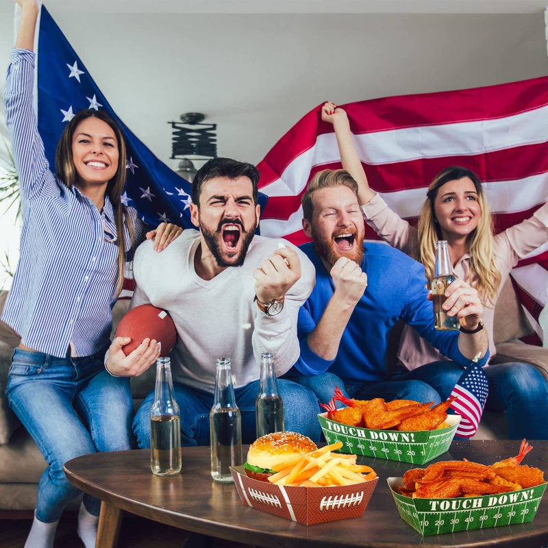 Tatuo Tatuo 100 Pcs Football Party Decoration 1.1 lb Football Paper Food Trays Football Serving Boats Disposable Snack Serving Trays for Football Birthday Sport Game Party Favors Decorations - Image 4