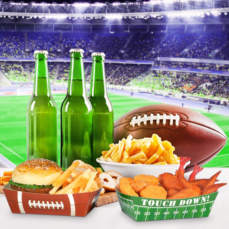 Tatuo Tatuo 100 Pcs Football Party Decoration 1.1 lb Football Paper Food Trays Football Serving Boats Disposable Snack Serving Trays for Football Birthday Sport Game Party Favors Decorations - Image 3