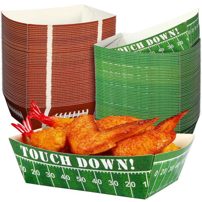 Tatuo Tatuo 100 Pcs Football Party Decoration 1.1 lb Football Paper Food Trays Football Serving Boats Disposable Snack Serving Trays for Football Birthday Sport Game Party Favors Decorations - Image 1