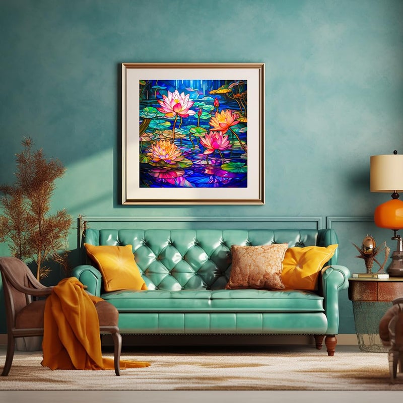 Bgraamiens Puzzle-Stained Glass Waterlily-1000 Pieces Stained Glass Puzzle for Adults, Stained Glass Art Puzzle with Flowers, Impossible Puzzle Color Challenge Puzzle for Adults - Image 4