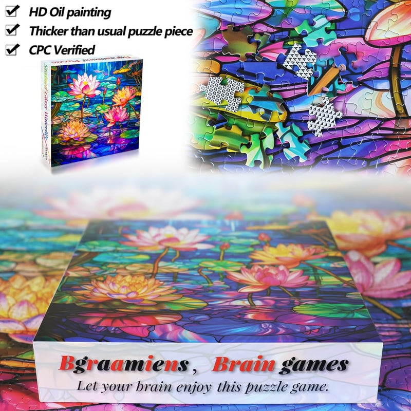 Bgraamiens Puzzle-Stained Glass Waterlily-1000 Pieces Stained Glass Puzzle for Adults, Stained Glass Art Puzzle with Flowers, Impossible Puzzle Color Challenge Puzzle for Adults - Image 5