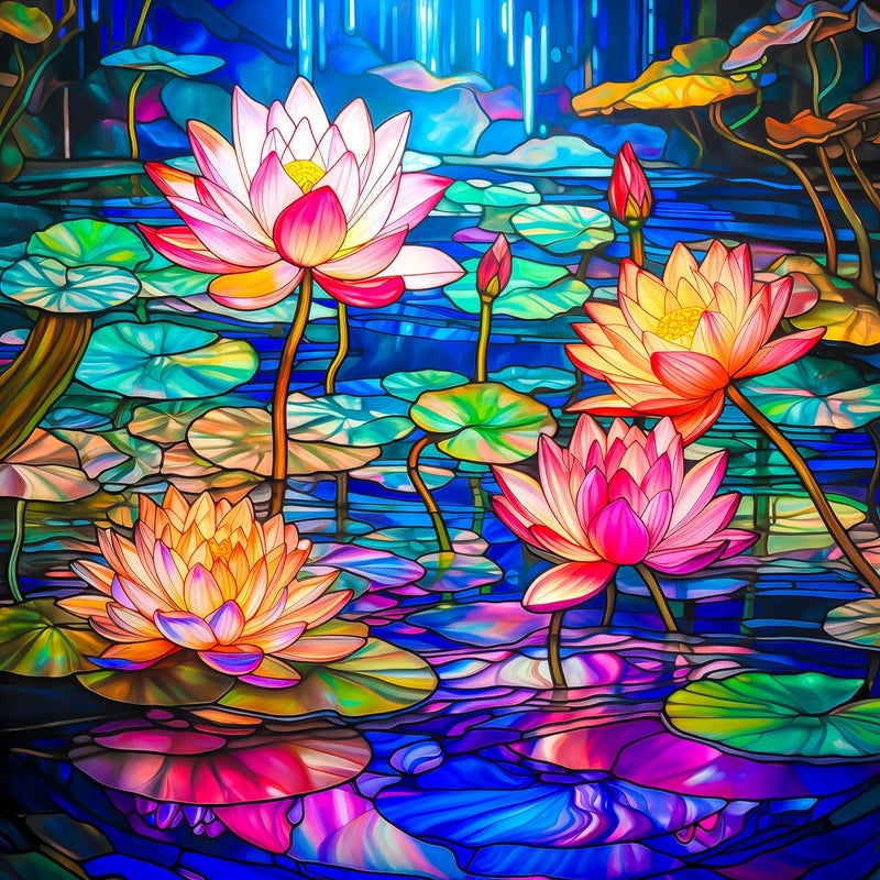 Bgraamiens Puzzle-Stained Glass Waterlily-1000 Pieces Stained Glass Puzzle for Adults, Stained Glass Art Puzzle with Flowers, Impossible Puzzle Color Challenge Puzzle for Adults - Image 1
