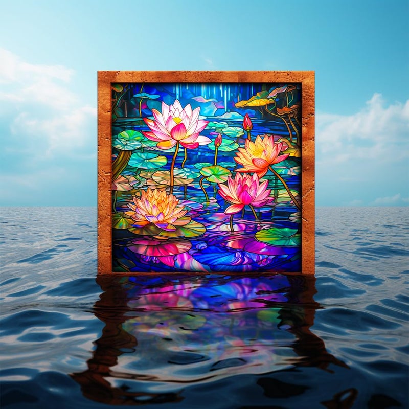 Bgraamiens Puzzle-Stained Glass Waterlily-1000 Pieces Stained Glass Puzzle for Adults, Stained Glass Art Puzzle with Flowers, Impossible Puzzle Color Challenge Puzzle for Adults - Image 3