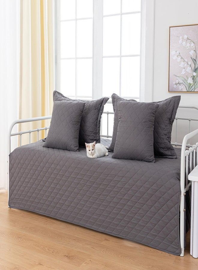 Feyocn 5-Piece Daybed Cover Set Gray,Twin Cozy Daybed Bedding Sets for All Season Double Sided-Quilting Daybed Comforter Bedspread, Geometric Print Day Bed Cover Twin Bed with 4 Pillow Shams,39"x75" - Image 2