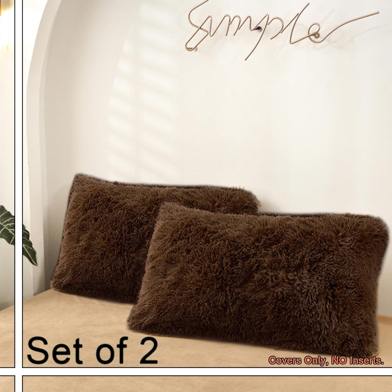 MorroMorn Decorative Pillows Covers, 2 Packs Faux Fur Pillow Cases Standard Size, Luxury Shaggy Throw Pillowcase Cushion Shams with Zipper Closure Room Decor for Couch Sofa Bed (Brown, Standard) - Image 3