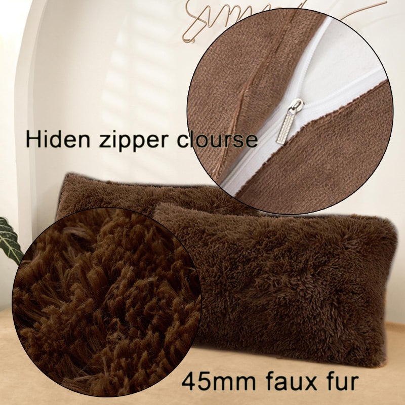 MorroMorn Decorative Pillows Covers, 2 Packs Faux Fur Pillow Cases Standard Size, Luxury Shaggy Throw Pillowcase Cushion Shams with Zipper Closure Room Decor for Couch Sofa Bed (Brown, Standard) - Image 4