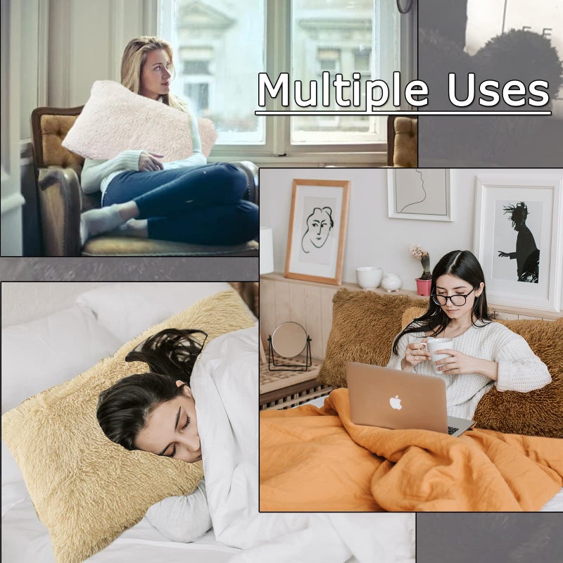 MorroMorn Decorative Pillows Covers, 2 Packs Faux Fur Pillow Cases Standard Size, Luxury Shaggy Throw Pillowcase Cushion Shams with Zipper Closure Room Decor for Couch Sofa Bed (Brown, Standard) - Image 5