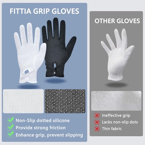 Fittia White Parade Gloves with Grip: Non-Slip for Men & Women with Snap Cuff, Breathable Cotton, Costume Honor Guard Gloves, 1 Pair - Image 2
