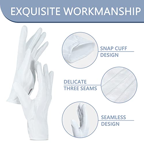 Fittia White Parade Gloves with Grip: Non-Slip for Men & Women with Snap Cuff, Breathable Cotton, Costume Honor Guard Gloves, 1 Pair - Image 3
