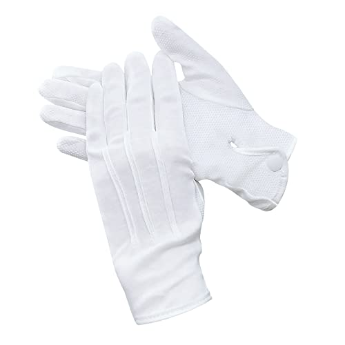Fittia White Parade Gloves with Grip: Non-Slip for Men & Women with Snap Cuff, Breathable Cotton, Costume Honor Guard Gloves, 1 Pair - Image 1