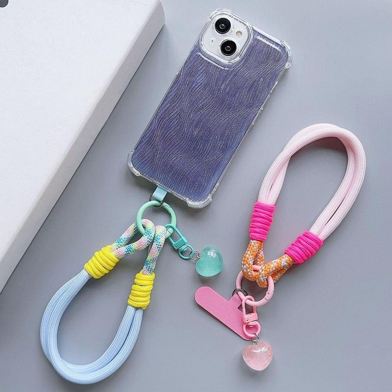 Khazna 4Pcs Colorful Braided Rope Phone Wrist Strap, Cute Keychain Wristlet Cell Lanyard with Tether Tab, Hand-Free Bracelet Love Heart Pendant Charms for Women and Girls - Image 4