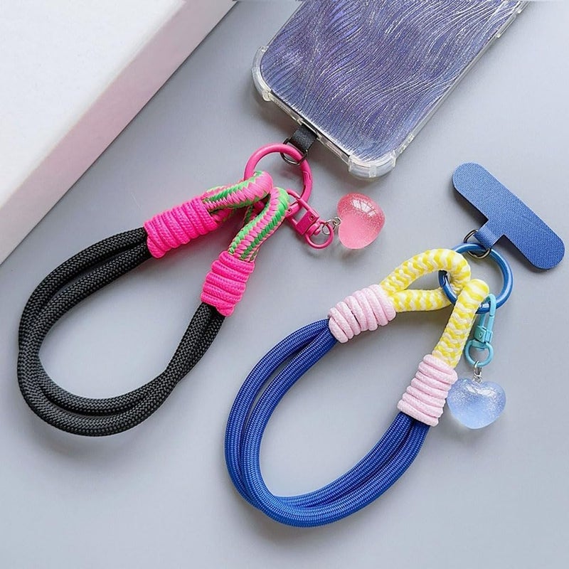 Khazna 4Pcs Colorful Braided Rope Phone Wrist Strap, Cute Keychain Wristlet Cell Lanyard with Tether Tab, Hand-Free Bracelet Love Heart Pendant Charms for Women and Girls - Image 3