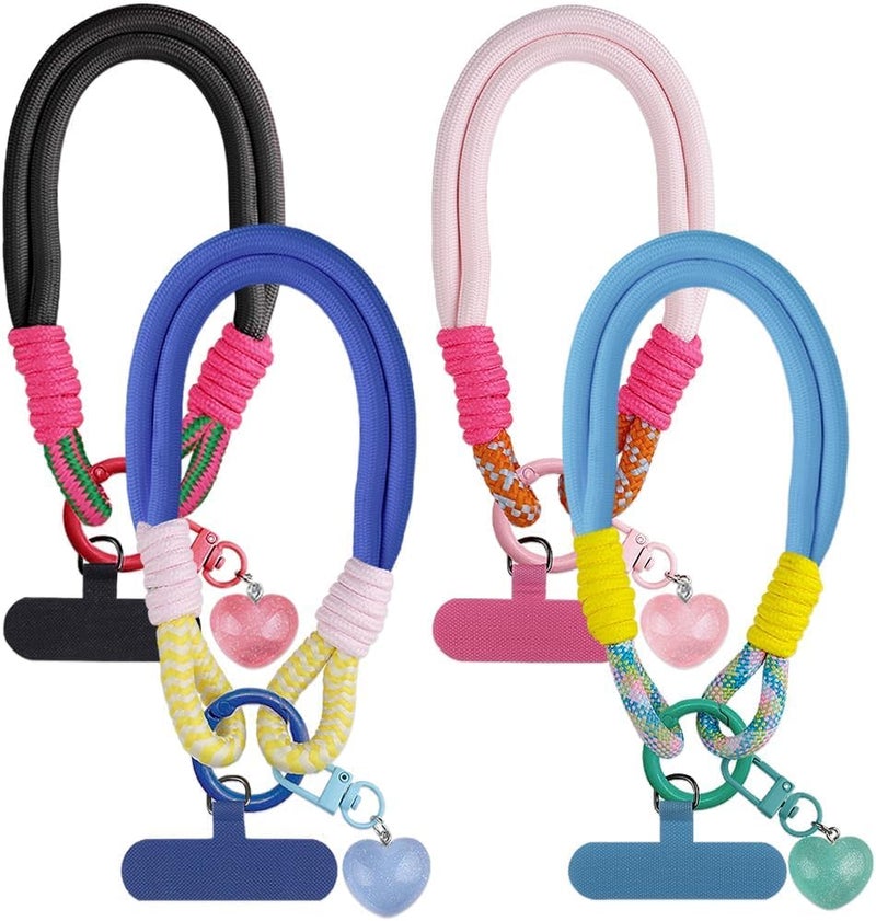 Khazna 4Pcs Colorful Braided Rope Phone Wrist Strap, Cute Keychain Wristlet Cell Lanyard with Tether Tab, Hand-Free Bracelet Love Heart Pendant Charms for Women and Girls - Image 1