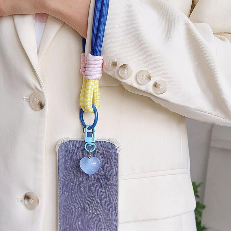 Khazna 4Pcs Colorful Braided Rope Phone Wrist Strap, Cute Keychain Wristlet Cell Lanyard with Tether Tab, Hand-Free Bracelet Love Heart Pendant Charms for Women and Girls - Image 5