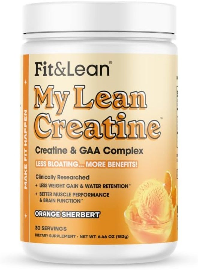 Fit & Lean Creatine for Women, My Lean Creatine Powder Complex with GAA, Muscle Performance, Cognitive Function and Less Bloating, Reduced Water Retention, Orange Sherbert, 30 Servings - Image 1