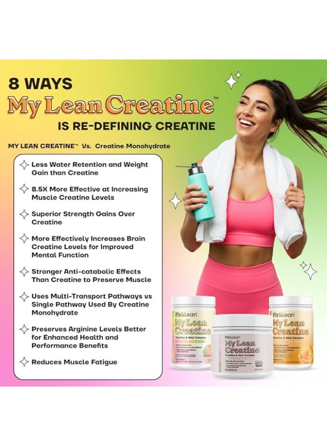Fit & Lean Creatine for Women, My Lean Creatine Powder Complex with GAA, Muscle Performance, Cognitive Function and Less Bloating, Reduced Water Retention, Orange Sherbert, 30 Servings - Image 4