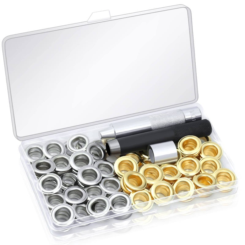 cridoz 120 Sets Grommet Tool Kit 1/2 Inch, Cridoz Grommet Eyelets Kit with Setting Tools and Storage Box for Fabric, Tarps, Curtains - Image 1