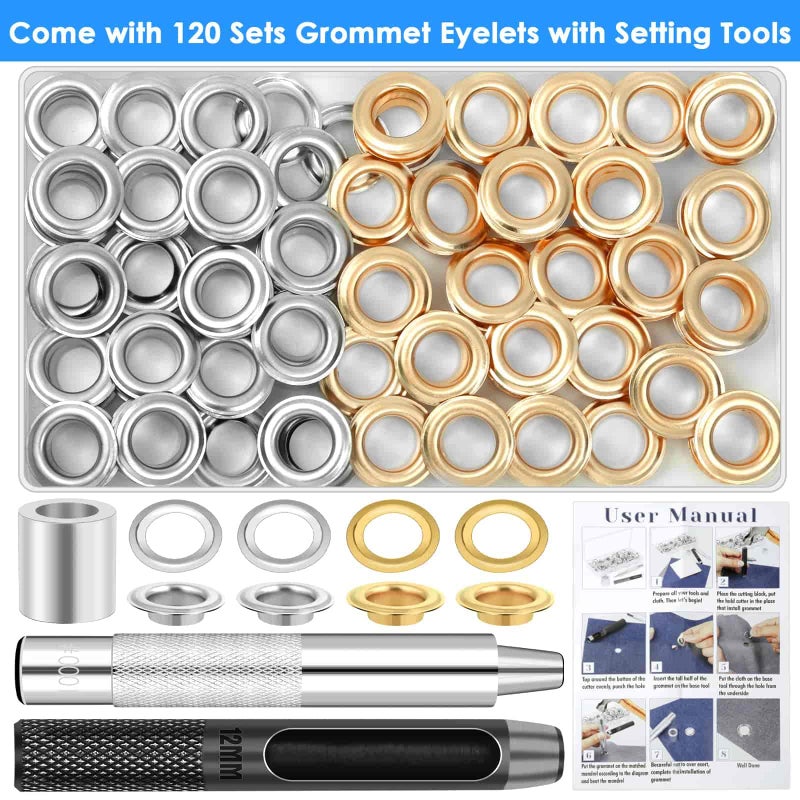 cridoz 120 Sets Grommet Tool Kit 1/2 Inch, Cridoz Grommet Eyelets Kit with Setting Tools and Storage Box for Fabric, Tarps, Curtains - Image 2