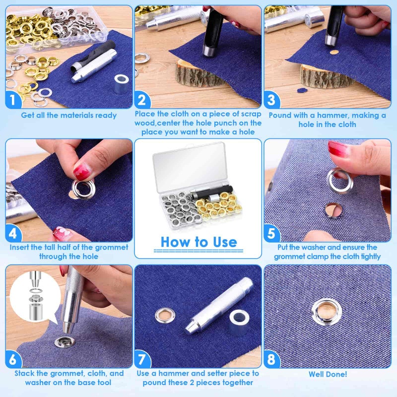 cridoz 120 Sets Grommet Tool Kit 1/2 Inch, Cridoz Grommet Eyelets Kit with Setting Tools and Storage Box for Fabric, Tarps, Curtains - Image 3