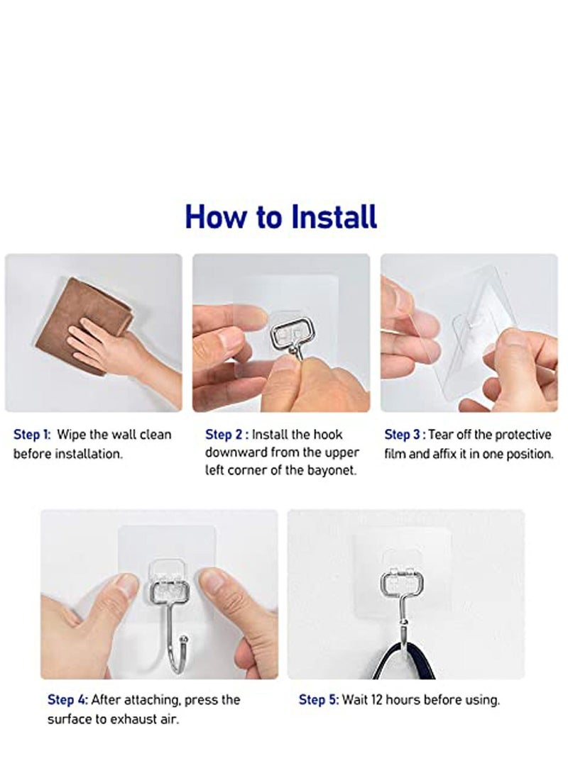 8 Pack Large Adhesive Hooks, Waterproof and Rustproof Wall Hooks for Hanging Heavy Duty, Stainless Steel Towel and Coats Hooks to use Inside Kitchen, Bathroom, Home and Office - Image 2