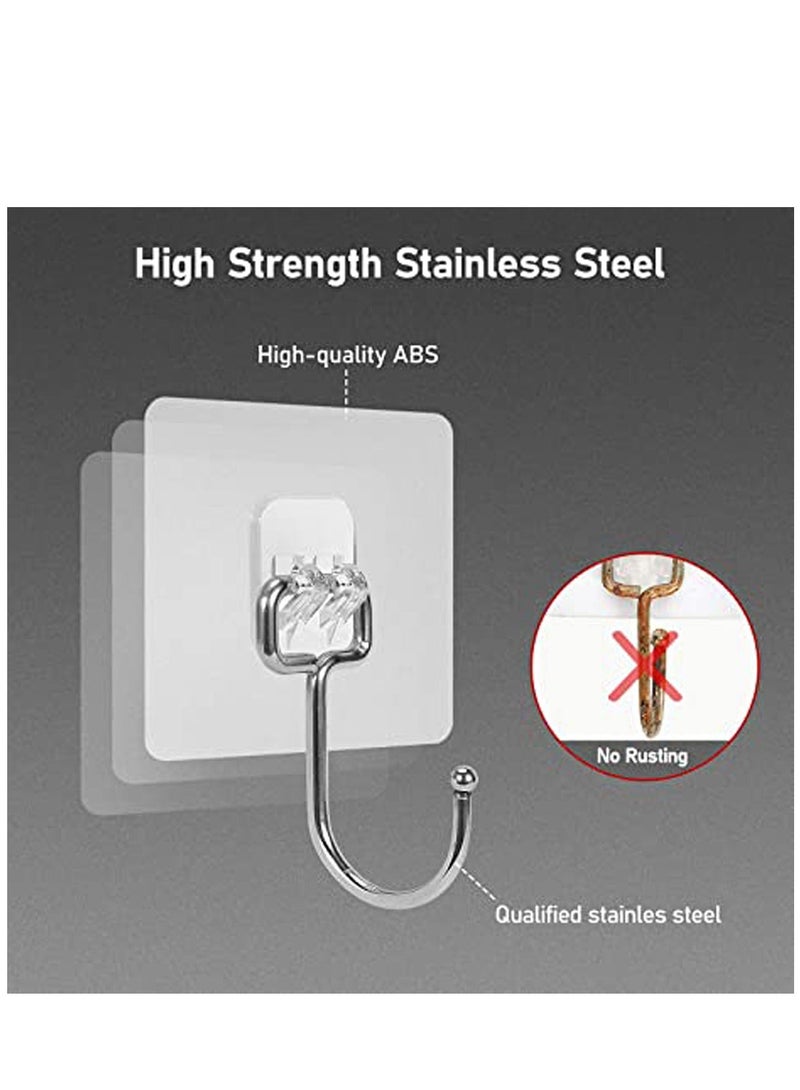 8 Pack Large Adhesive Hooks, Waterproof and Rustproof Wall Hooks for Hanging Heavy Duty, Stainless Steel Towel and Coats Hooks to use Inside Kitchen, Bathroom, Home and Office - Image 1