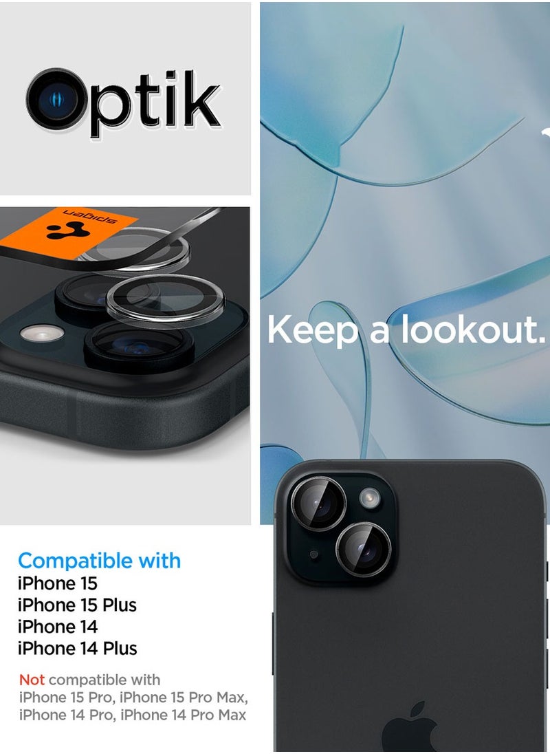 Spigen Glastr Ez Fit Optik PRO Camera Lens Screen Protector for iPhone 15 Plus, iPhone 15, iPhone 14 Plus and iPhone 14 [2 Pack] - Crystal Clear  - Image 2