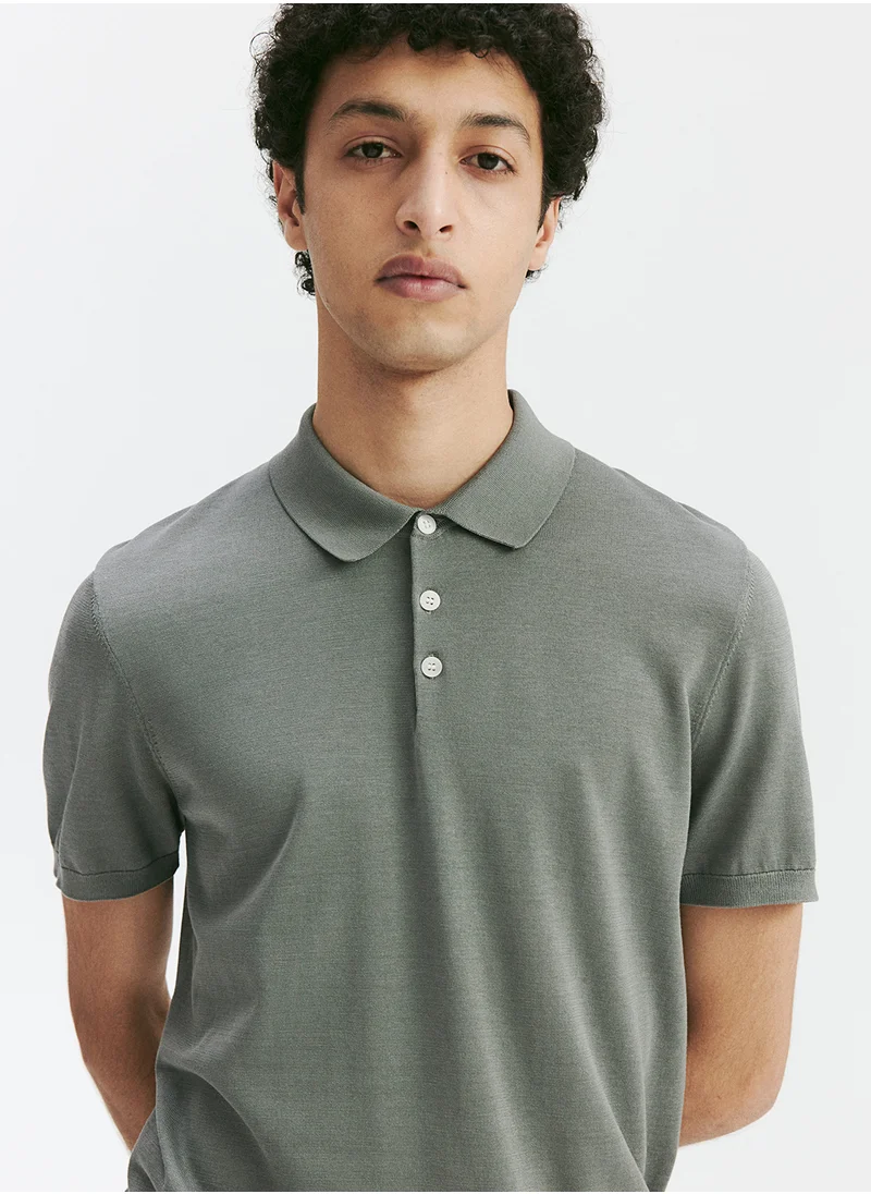 H&M Slim Fit Silk-Blend Polo Shirt