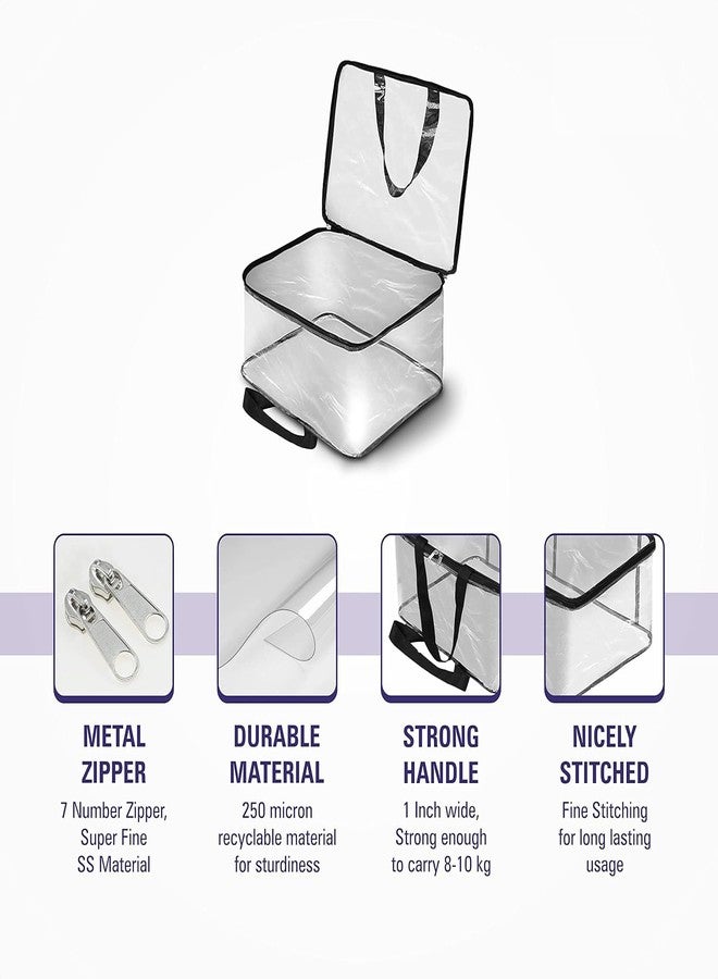 XBEY Pack of 4 Transparent Storage Bag for Saree Covers,Clothes, Lehenga, Blankets, Bedsheets, Toys, Docs | Wardrobe Organizer | Clear Storage Box Bag - Plastic (PACK OF 4, Transparent) - Image 2