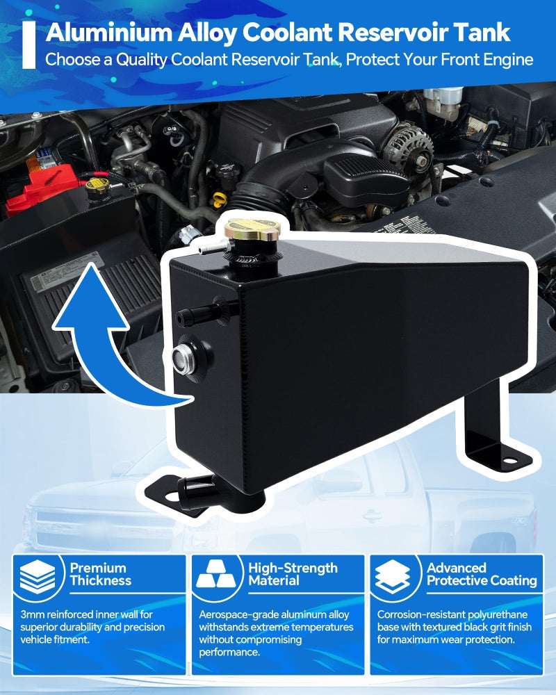 Quixofiber 603-054 22870828 Engine Coolant Reservoir Tank with Cap Compatible with Chevy Silverado GMC Sierra 1500 2500 3500 HD Cadillac Escalade ESV EXT 2007-2013 Coolant Overflow Tank Replace 22797286 15833723 - Image 4