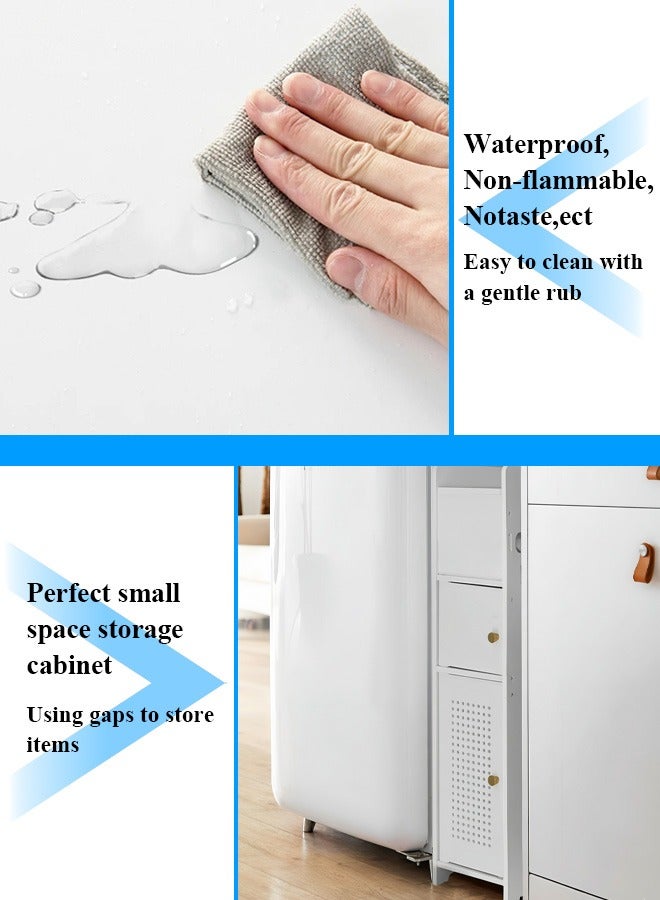 نوايوو خزانة تخزين حمام موفرة للمساحة مع حامل مدمج لورق المرحاض، منظم مدمج للحمامات الصغيرة، أبيض - Image 4