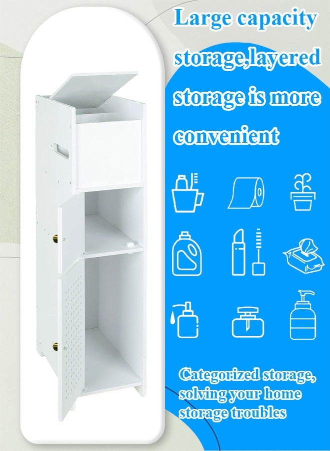 نوايوو خزانة تخزين حمام موفرة للمساحة مع حامل مدمج لورق المرحاض، منظم مدمج للحمامات الصغيرة، أبيض - Image 5