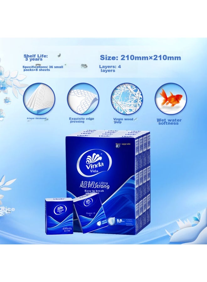 Vinda Ultra Strong Pocket Tissues, 4-ply, 8 Sheets*36 Packs, Water-resistant, Small Pack Facial Tissues - Image 1