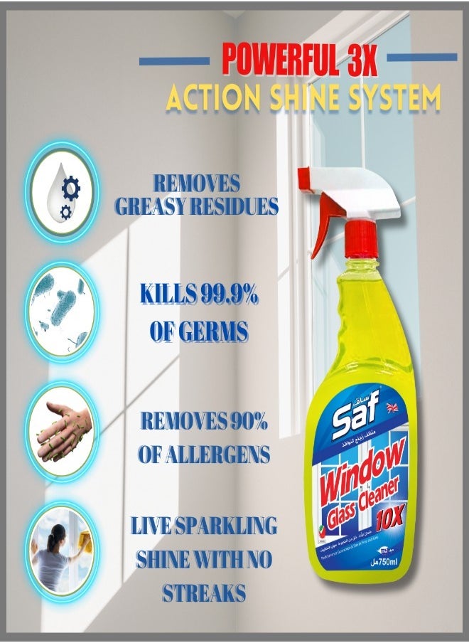 SAF Window & Glass Cleaner 750ml - Yellow SW3 (Pack of 3) | Streak-Free, Fast Drying, Powerful Cleaning Formula for Glass, Mirrors, and Windows  - Image 3